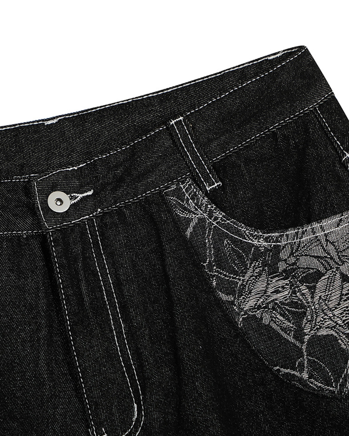Baggy Denim Jorts with Embroidered Pocket