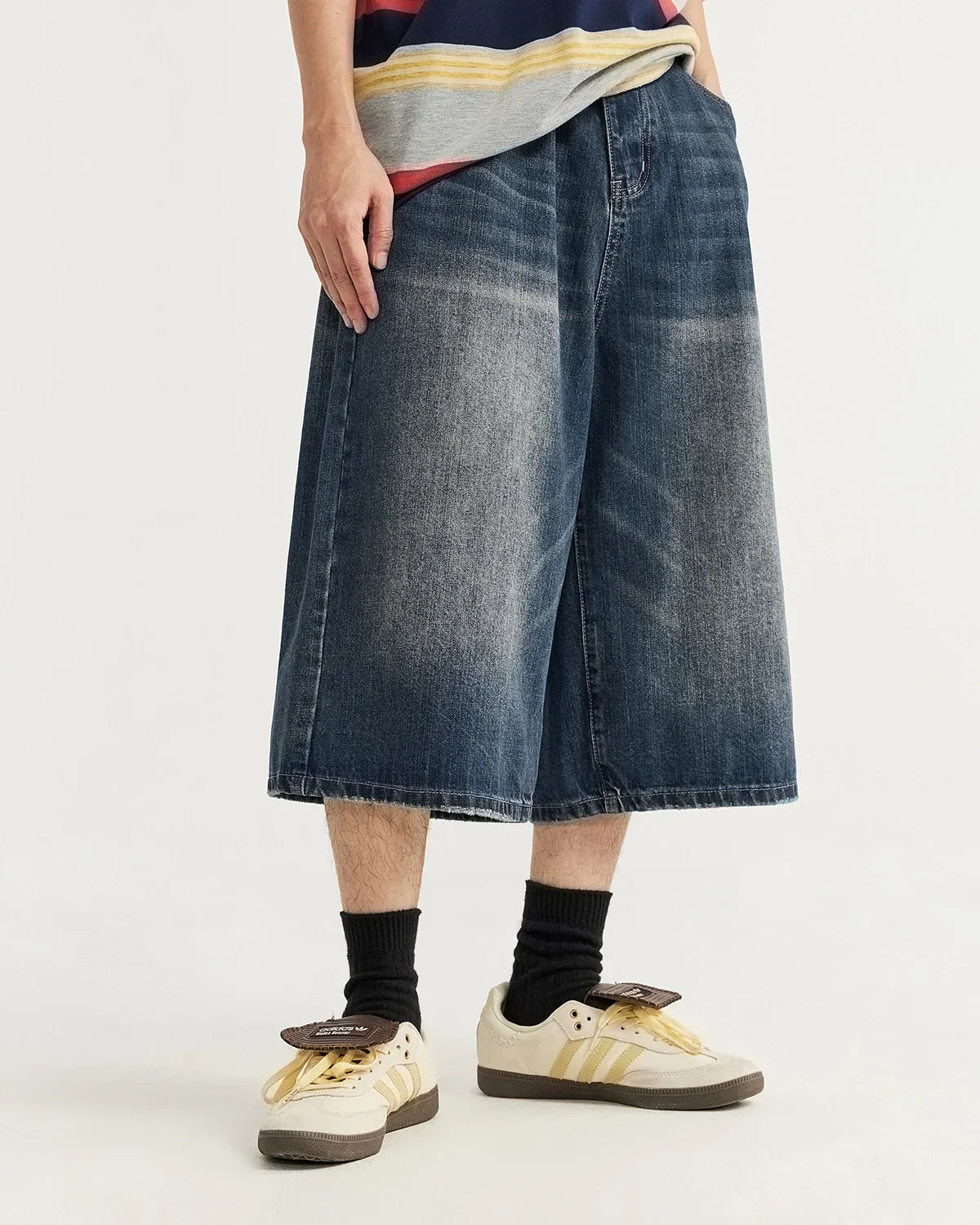 Acid Washed Longline Baggy Denim Jorts