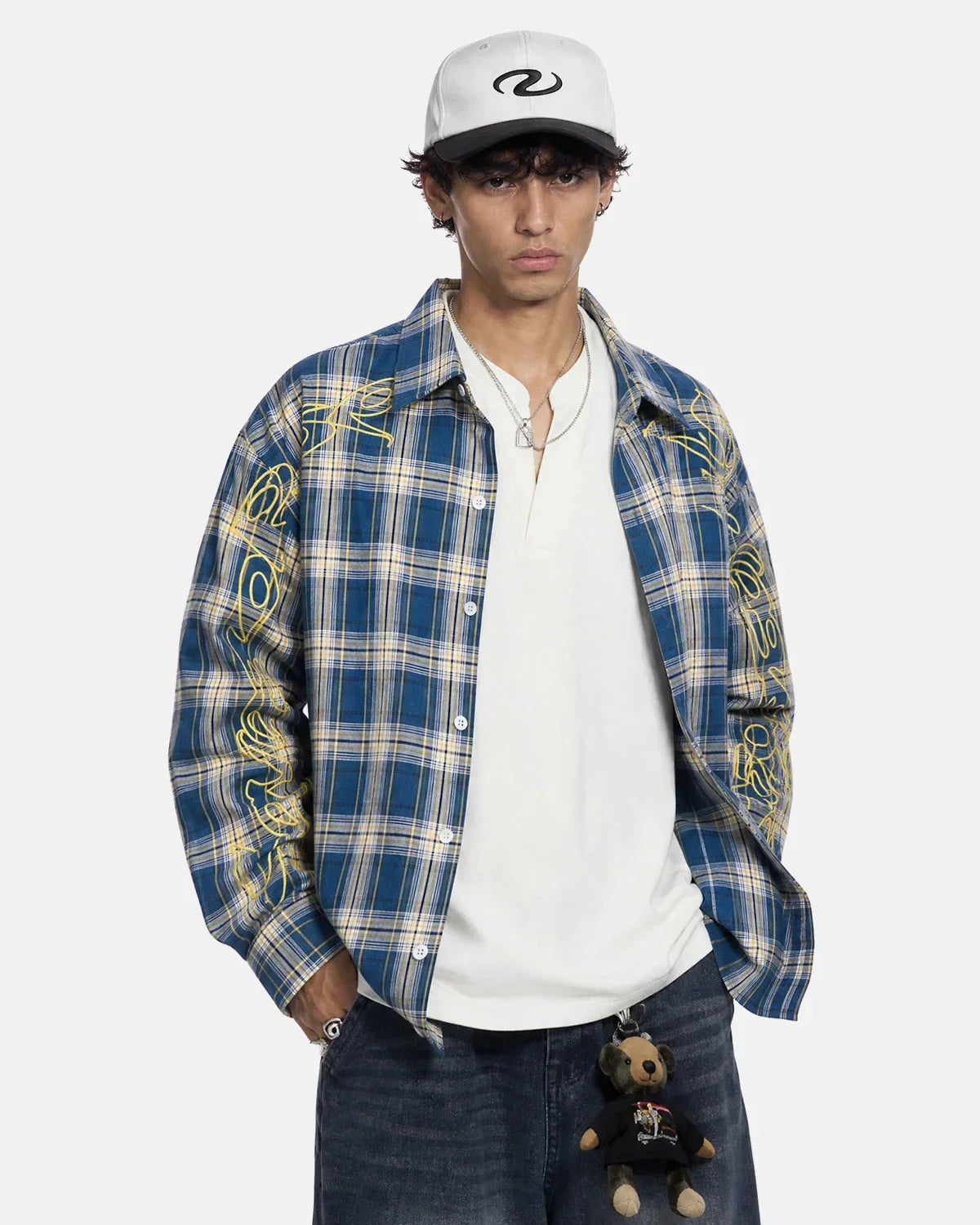 Abstract Line Plaid Shirt