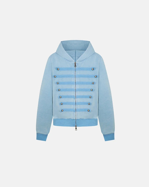 Military Style Zip Up Hoodie - Blue / S