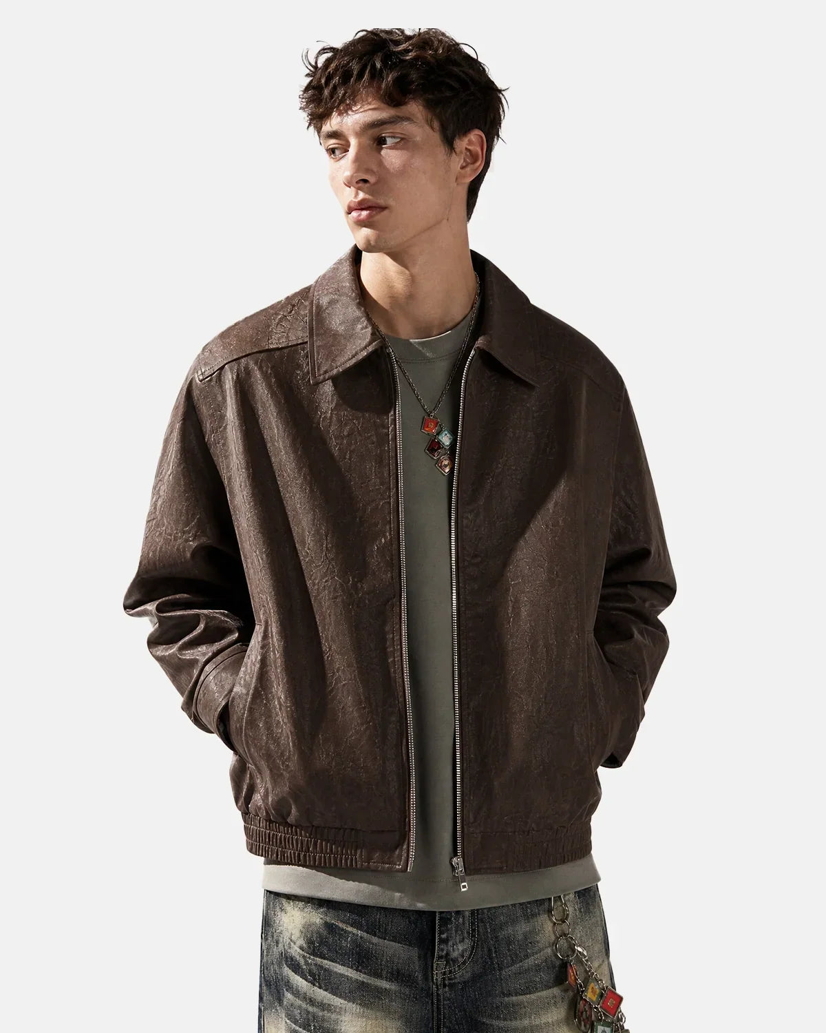 Minimalist PU Leather Zip Up Jacket