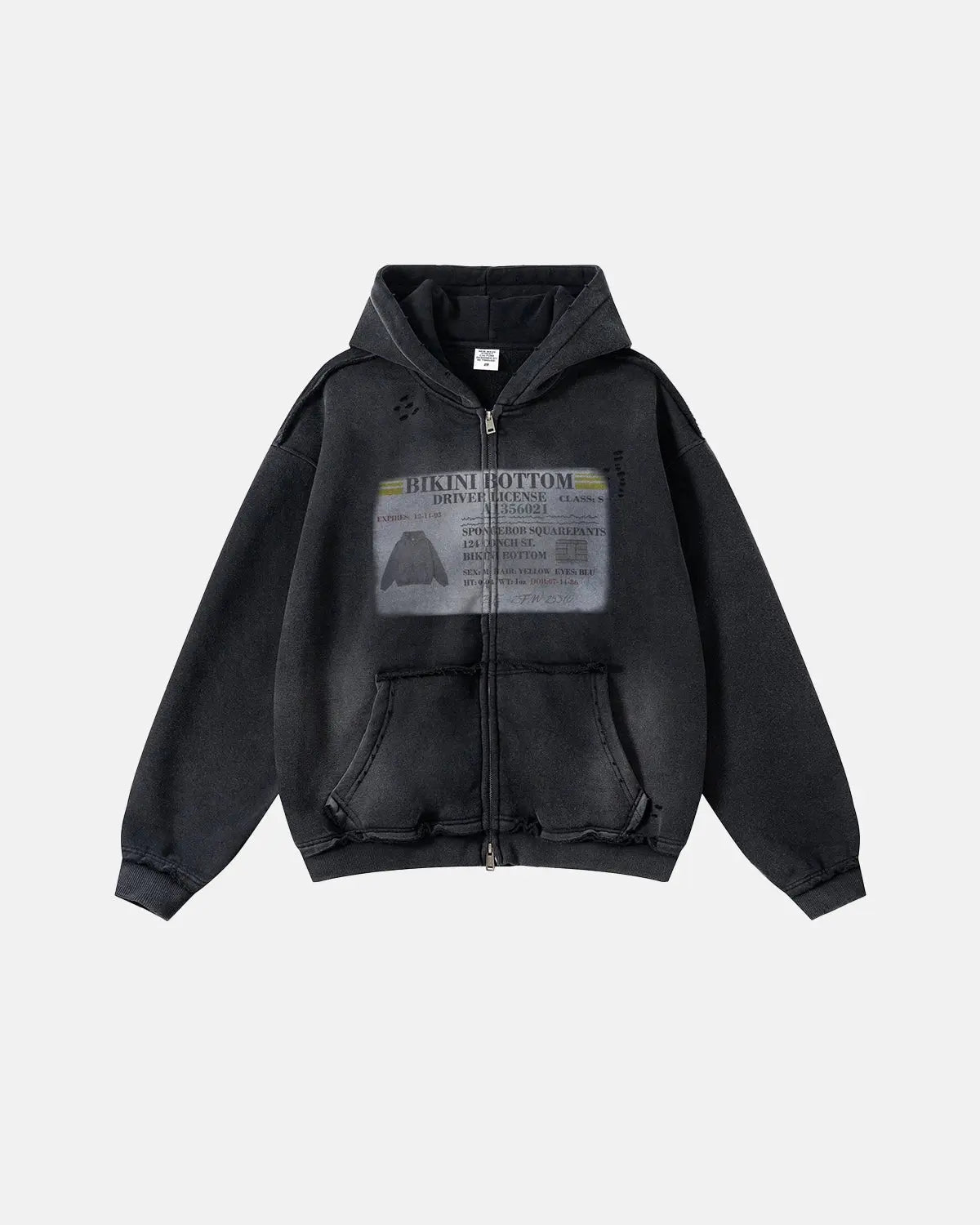 Graphic Ripped Washed Zip Up Hoodies