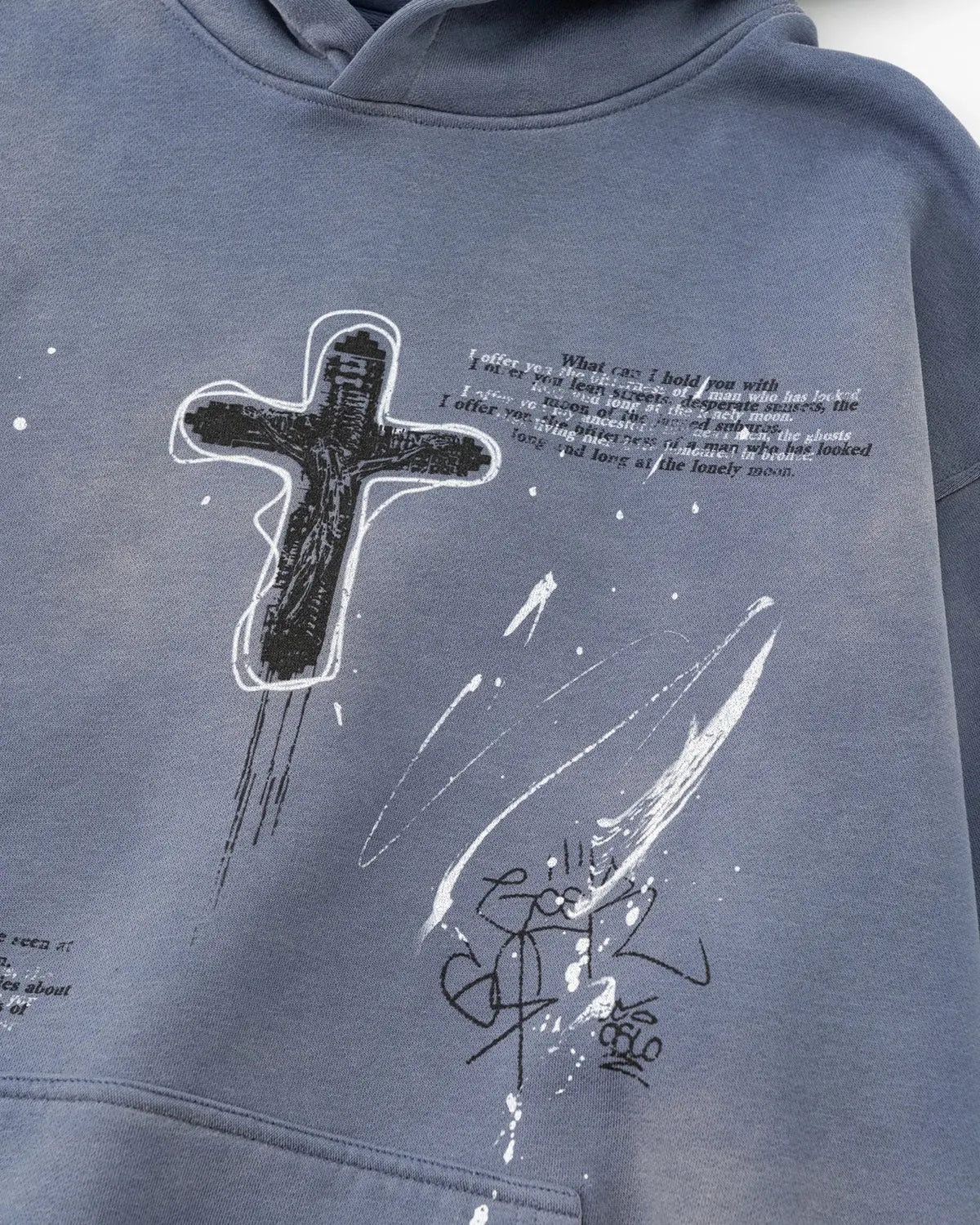 Graffiti Print Acid Washed Fleece Hoodies