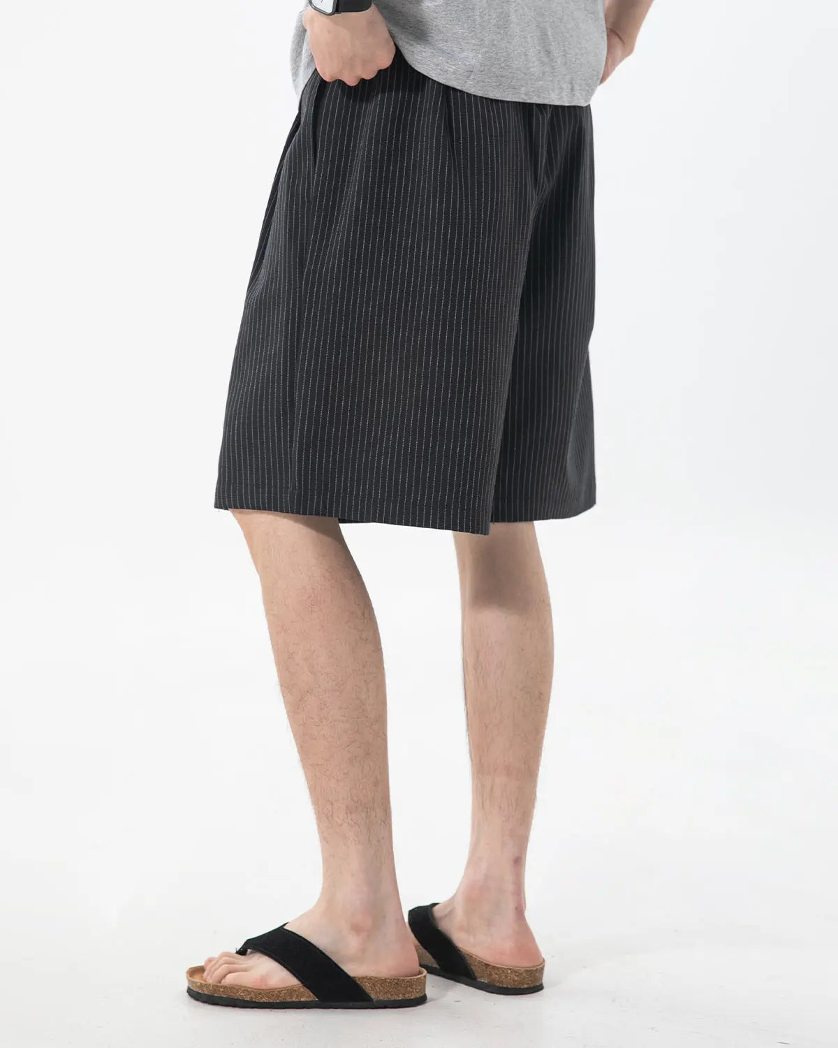 Pinstripe Pleated Tailored Shorts