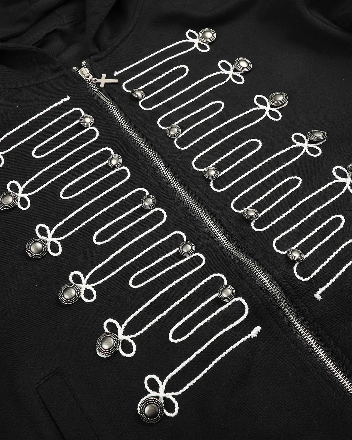 Braided Embroidery Boxy Zip Up Hoodie