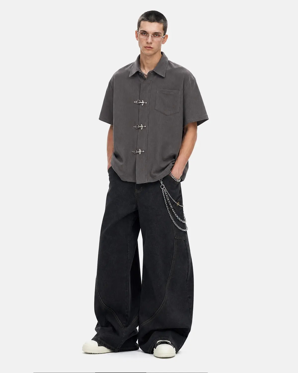Metal Clasp Waffle Shirt