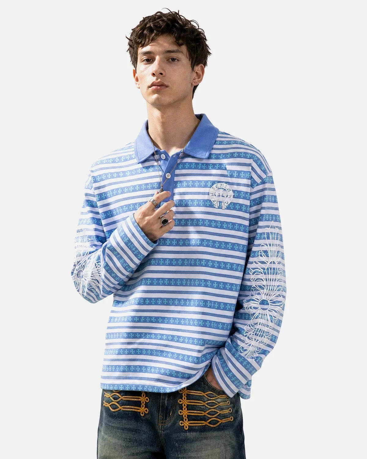Cross Graphic Striped Polo Shirt