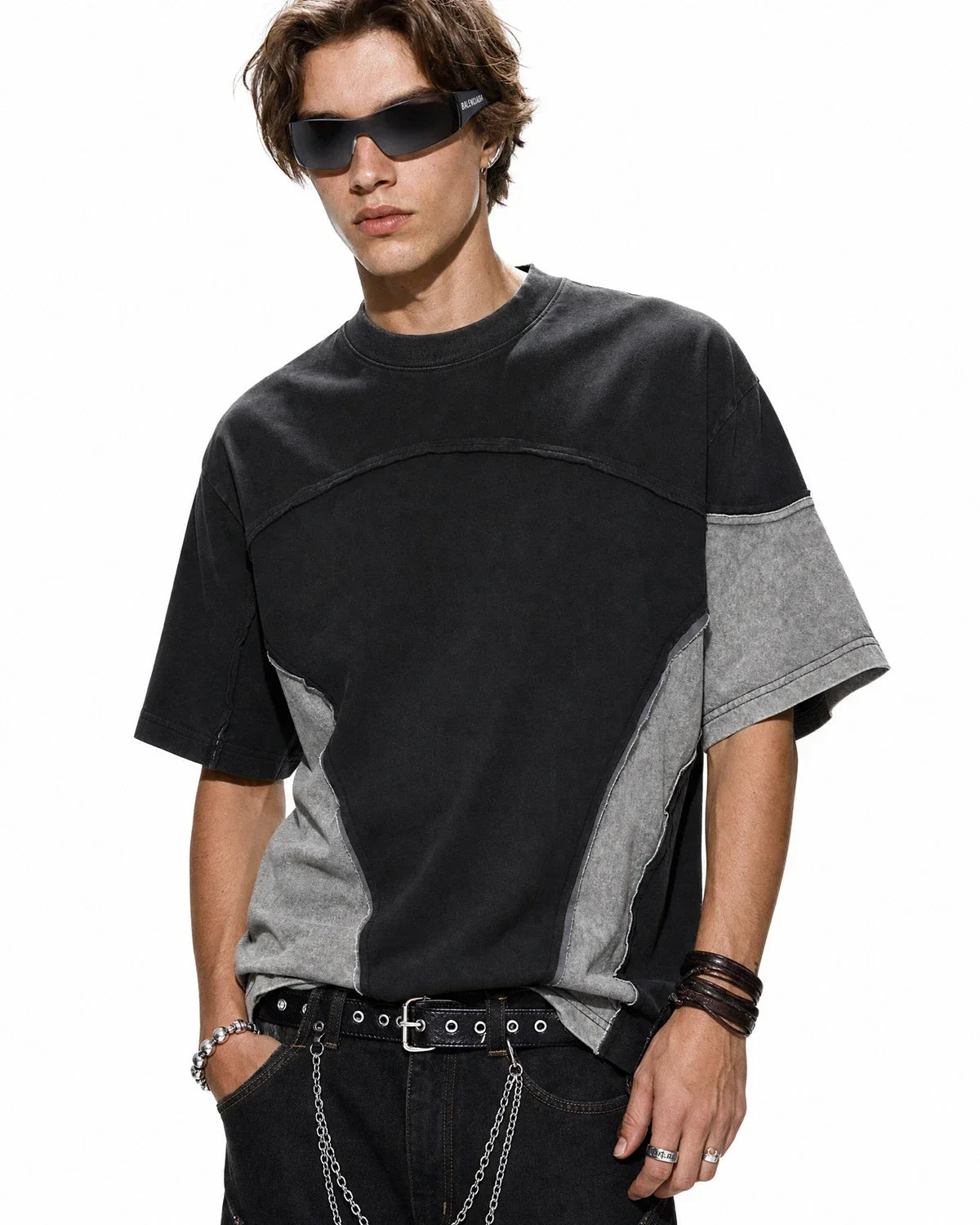 Patchwork Washed Boxy Cropped T-Shirt