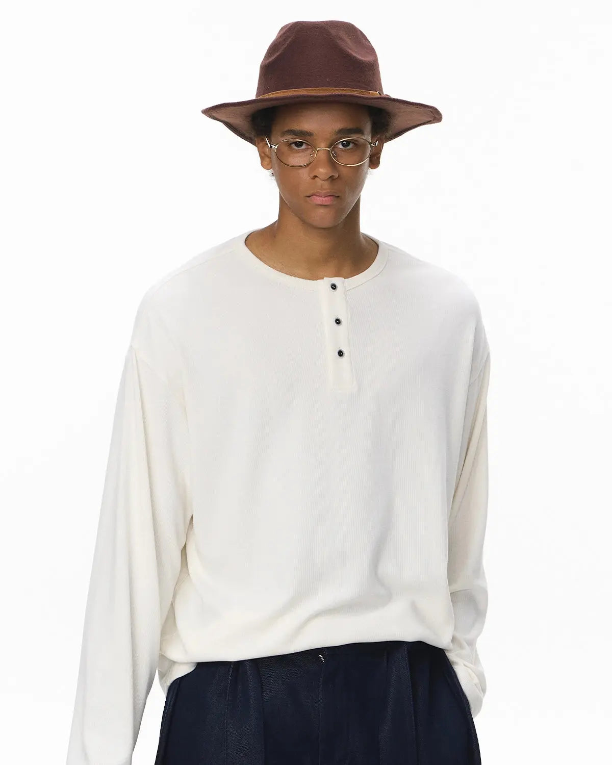 Henley Collar Long Sleeve Tees