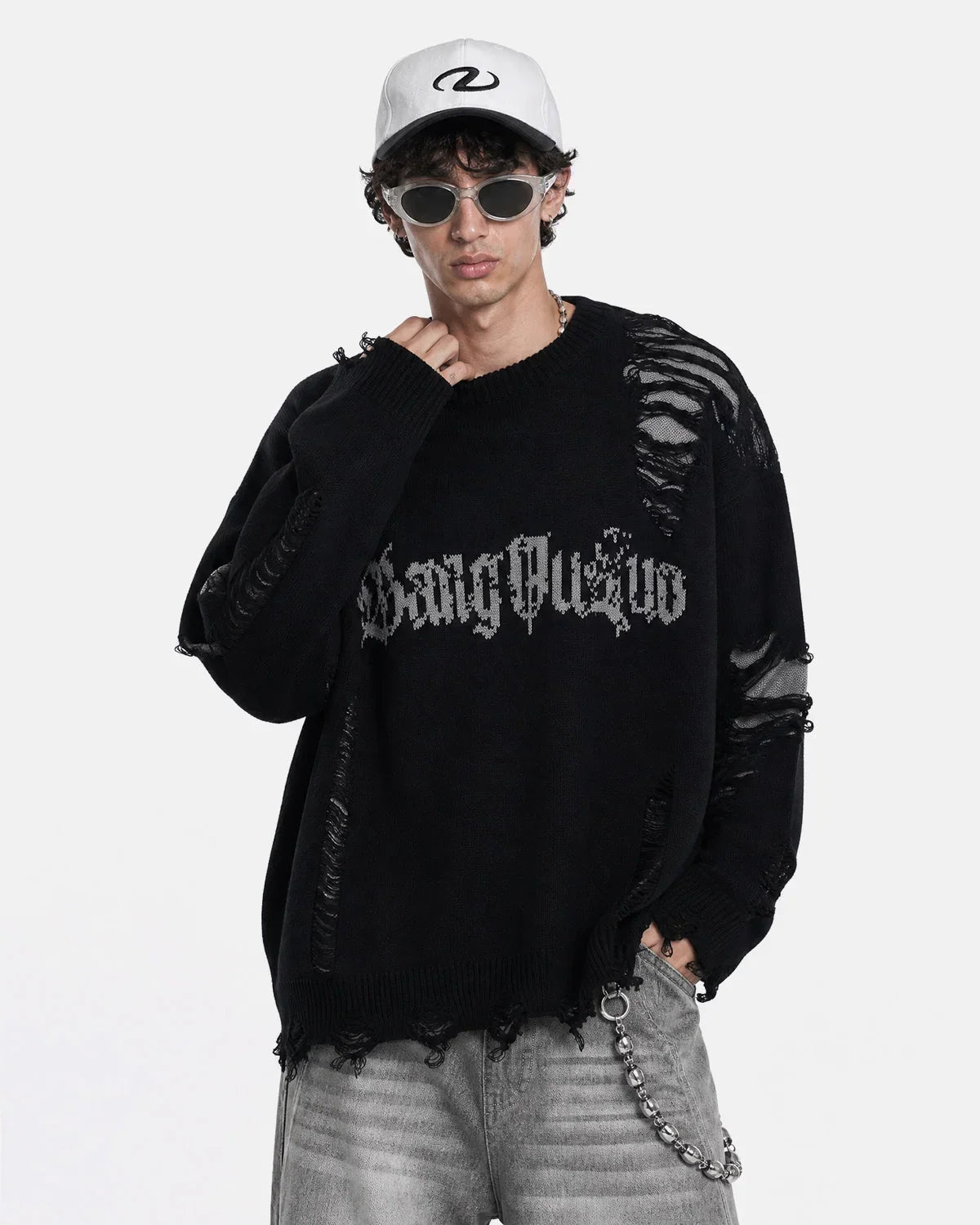 Distressed Gothic Graphic Knit Sweater