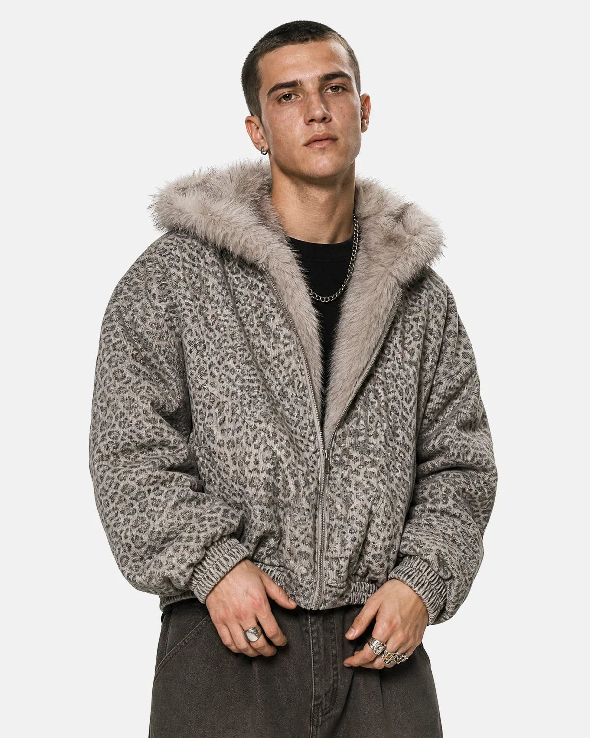 Leopard Faux Fur Lined Bomber Jacket MADXMARX