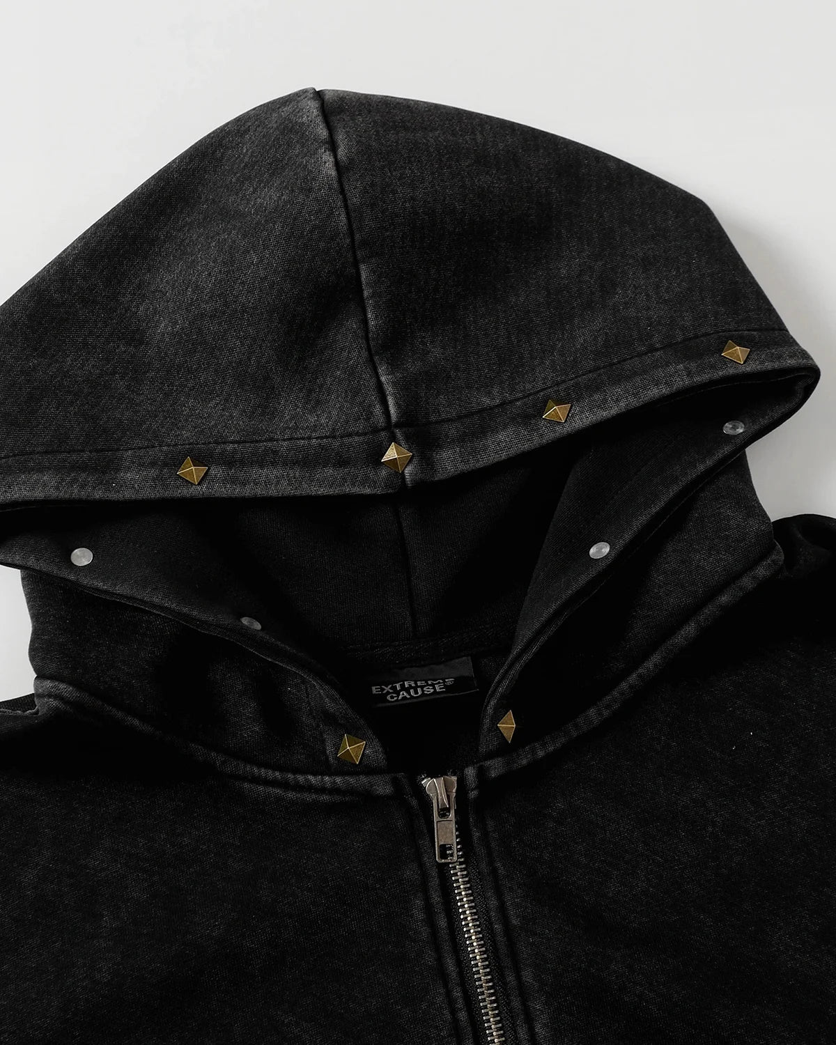 Dirty Washed Studded Boxy Zip Up Hoodie