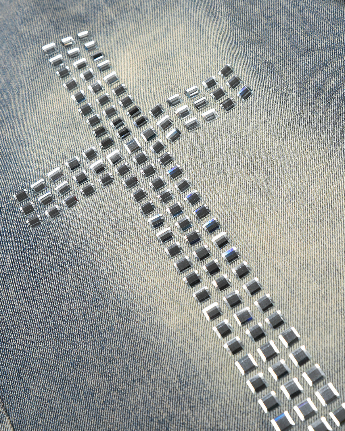 Rhinestone Cross Double Waist Denim Jorts