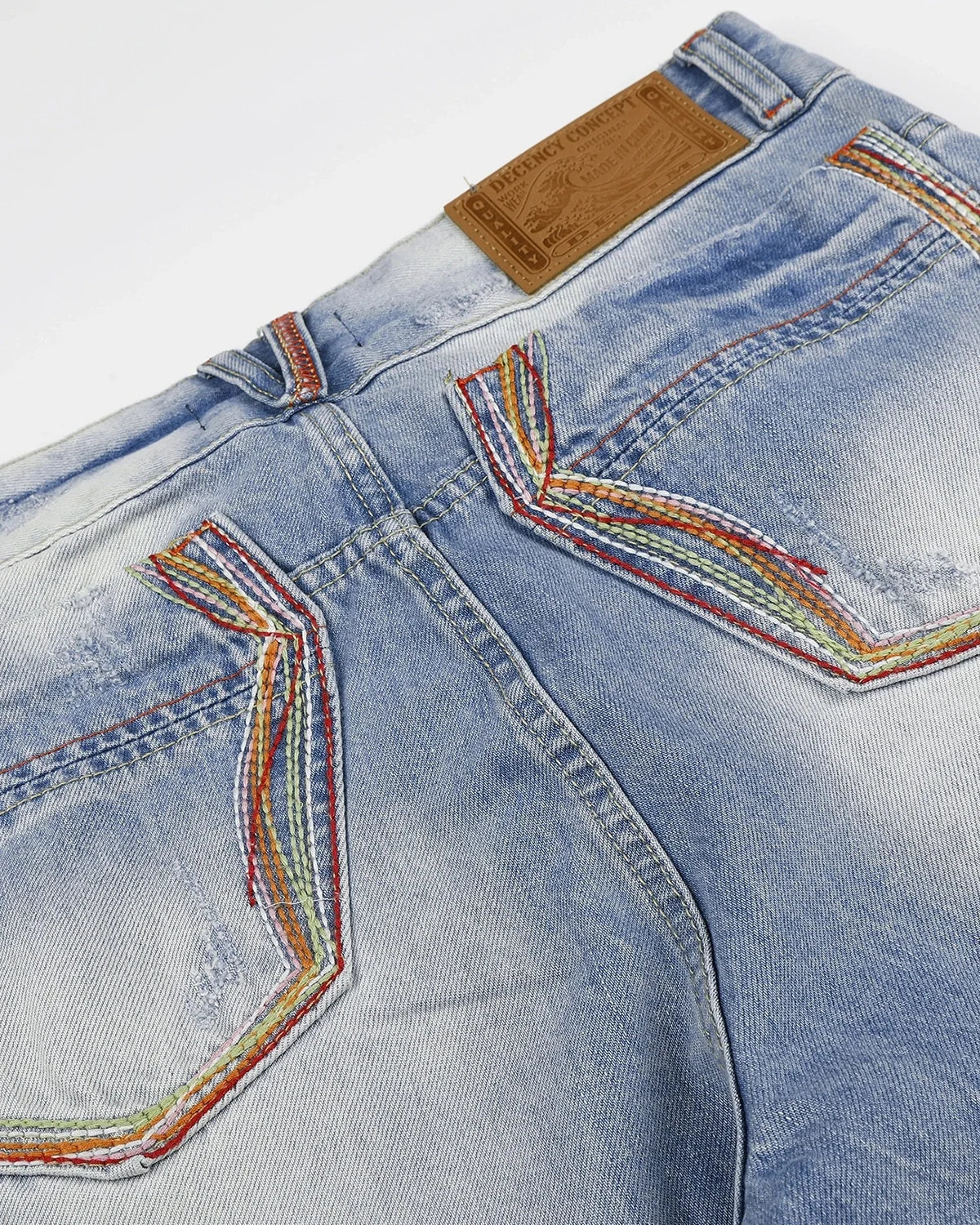 Calça Jeans Baggy com Costura Multicolorida