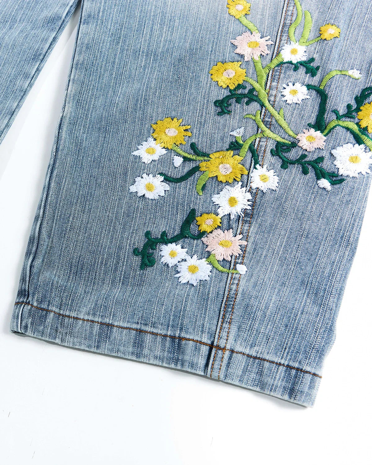 Embroidery Bamboo Weave Baggy Jeans