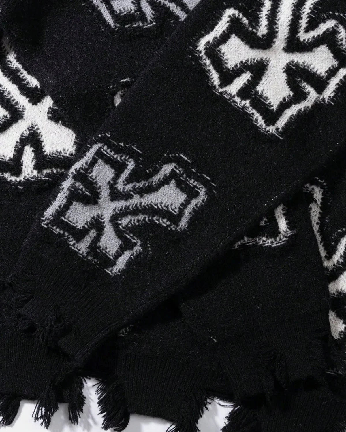 Distressed Cross Graphic Knit Sweater