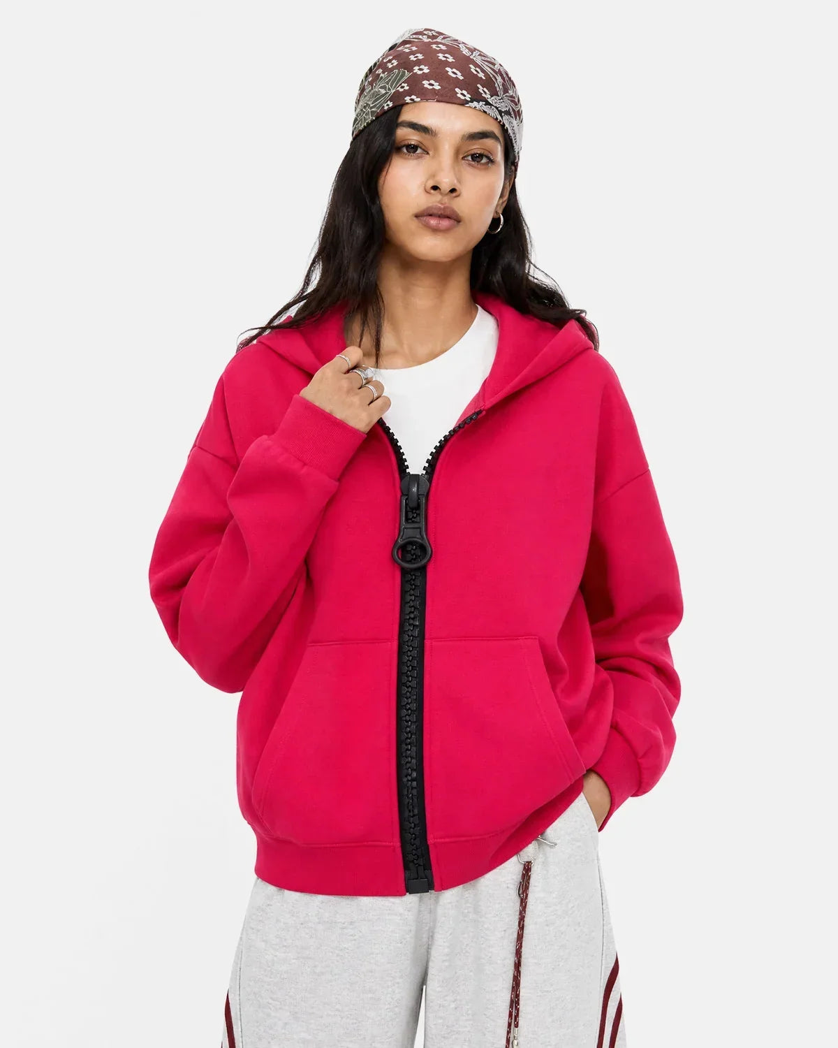 Contrast Chunky Zip Up Hoodie