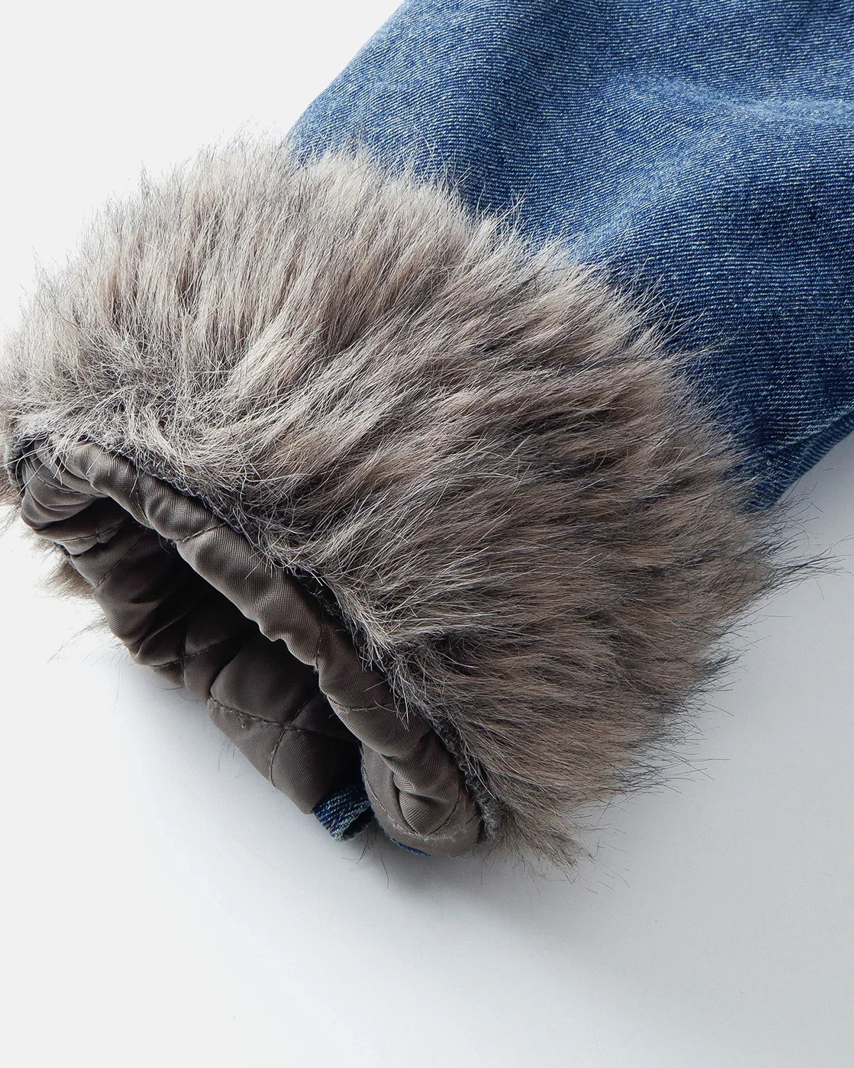 Faux Fur Padded Boxy Denim Jacket