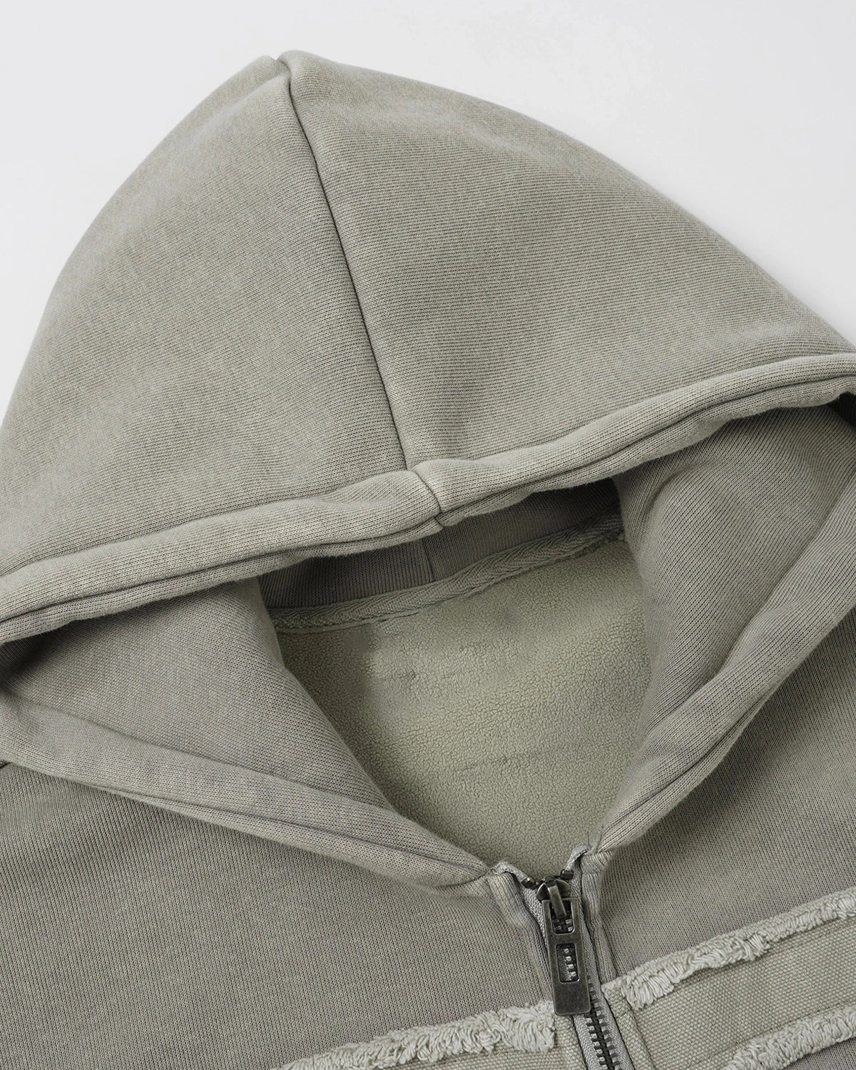 Washed Studded Boxy Zip Up Hoodie
