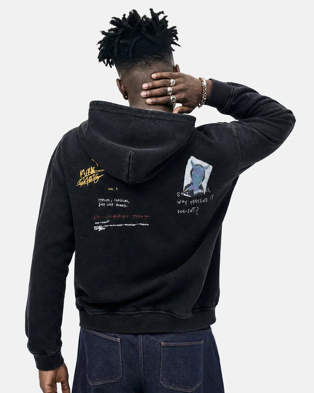 Graffiti Washed Zip Up Hoodie