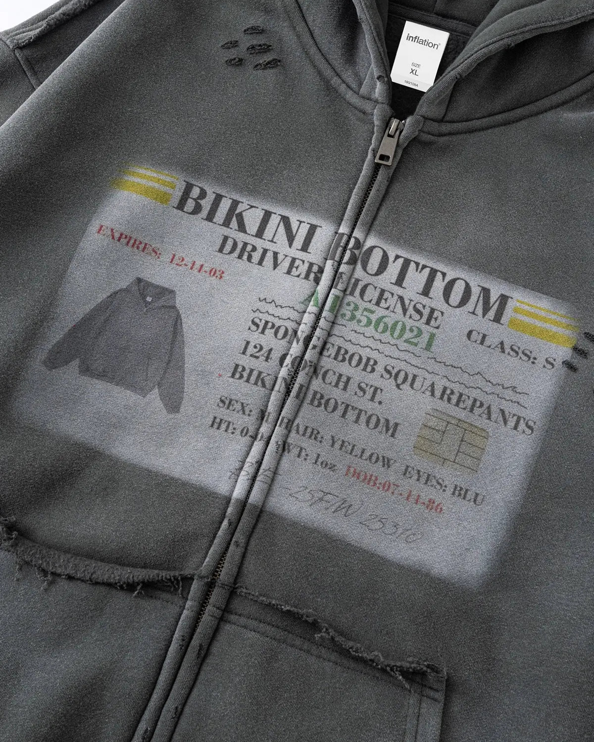 Graphic Ripped Washed Zip Up Hoodies