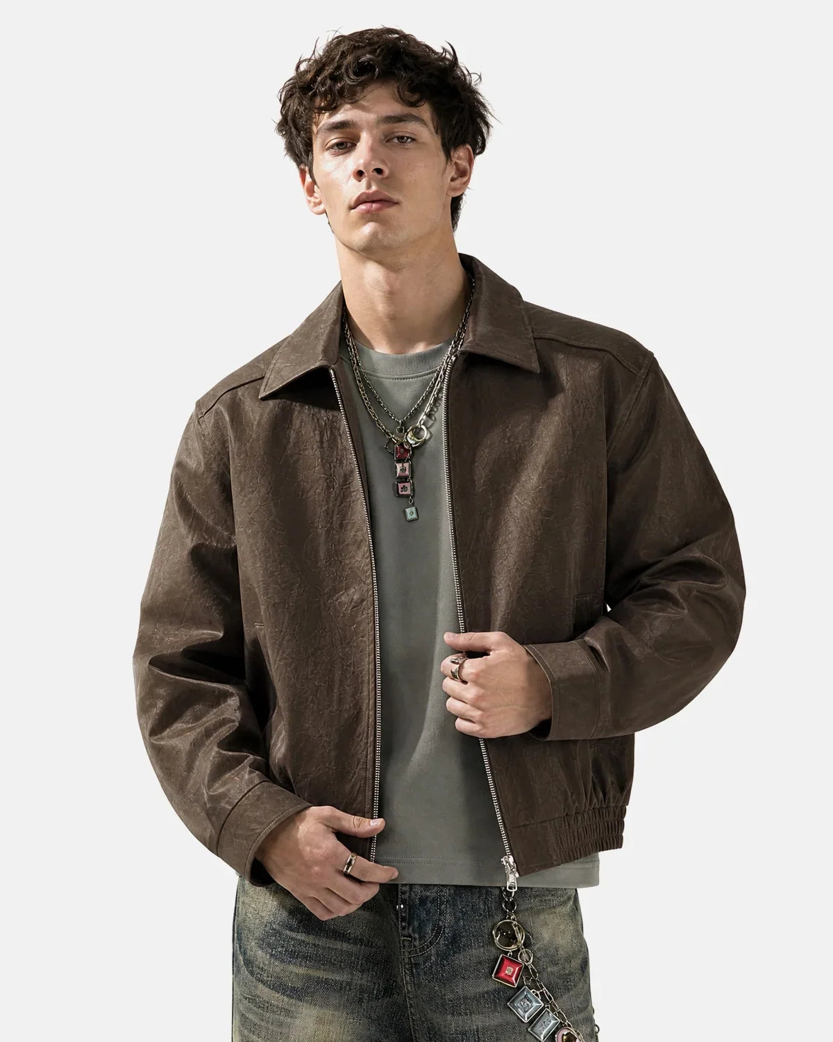 Minimalist PU Leather Zip Up Jacket