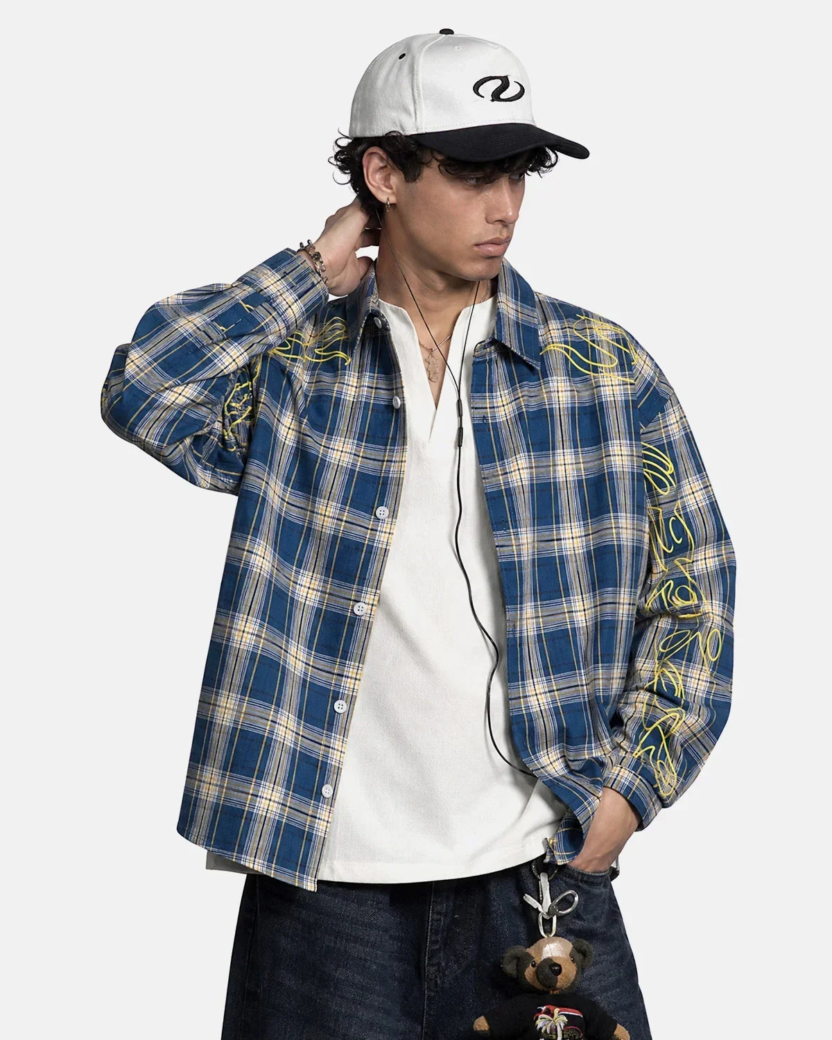 Abstract Line Plaid Shirt