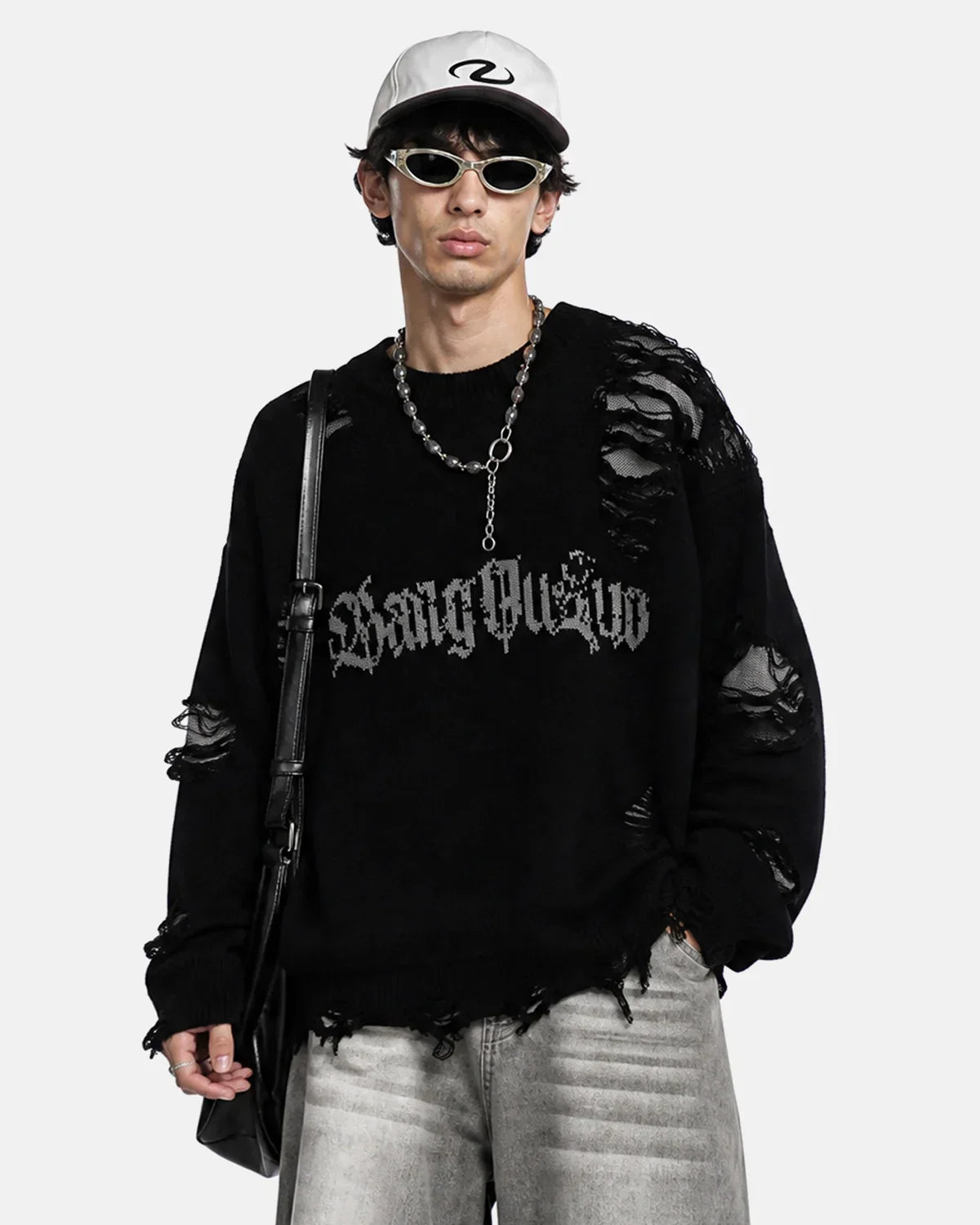 Distressed Gothic Graphic Knit Sweater
