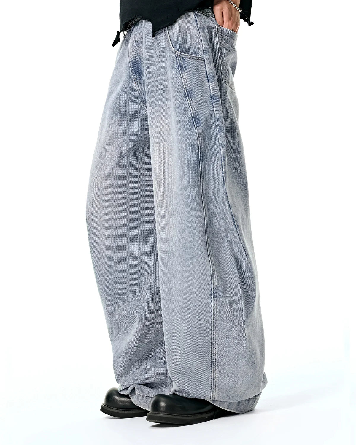 Acid Washed Distressed Barrel Jeans