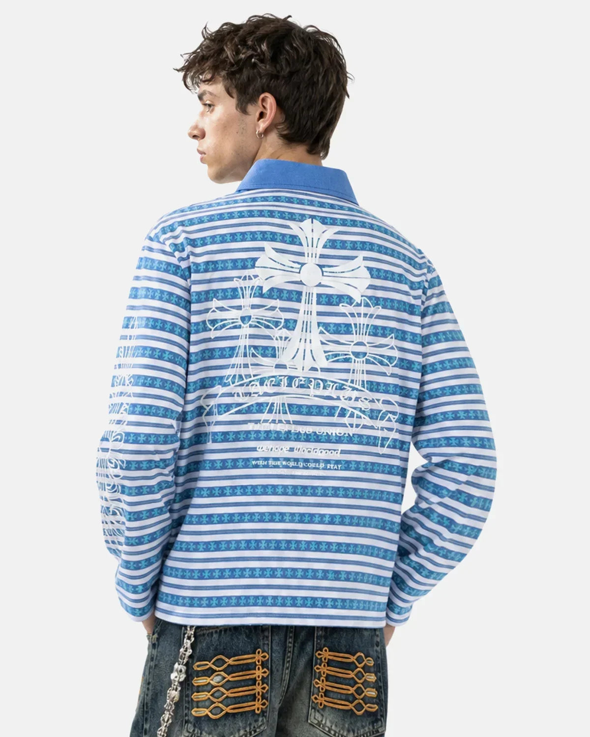 Cross Graphic Striped Polo Shirt