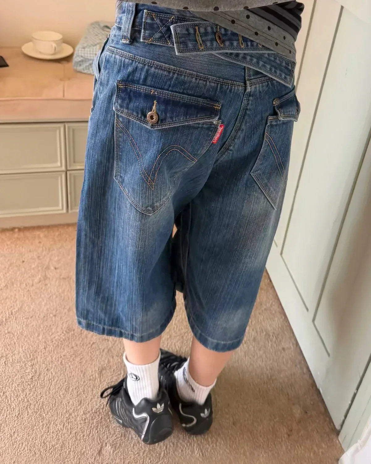 Cinch Back Bamboo Weave Long Jorts