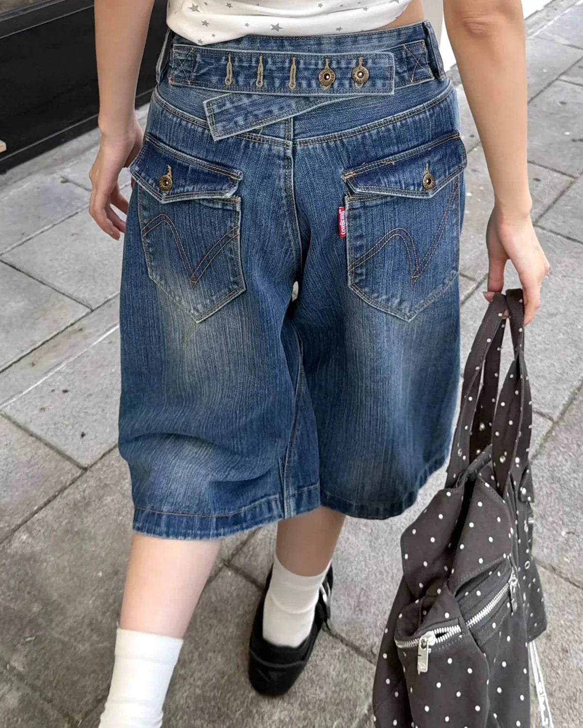 Cinch Back Bamboo Weave Long Jorts