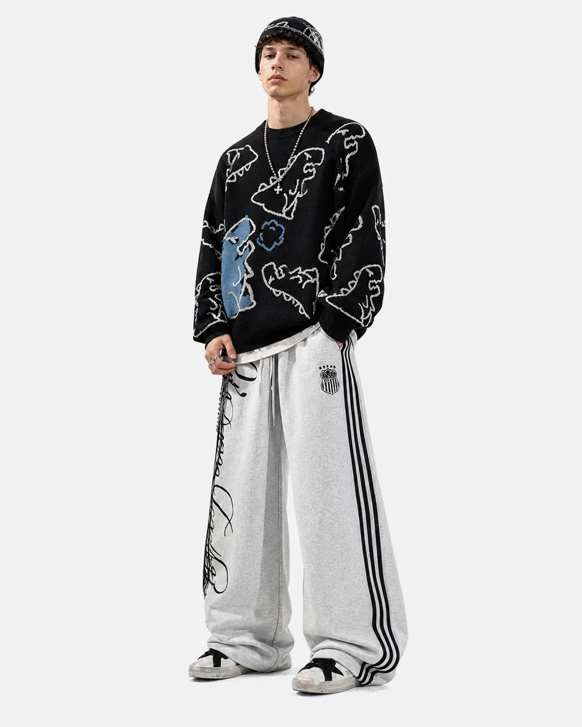 Dinosaur Graphic Crew Neck Knit Sweater MADXMARX