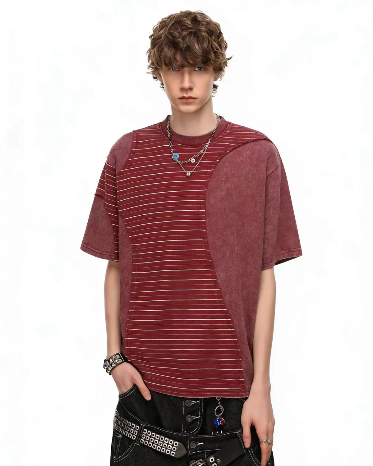 Striped Patchwork Washed T-Shirt