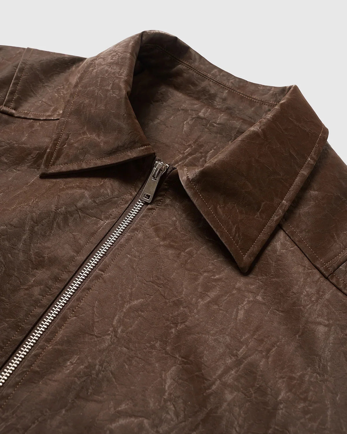 Minimalist PU Leather Zip Up Jacket