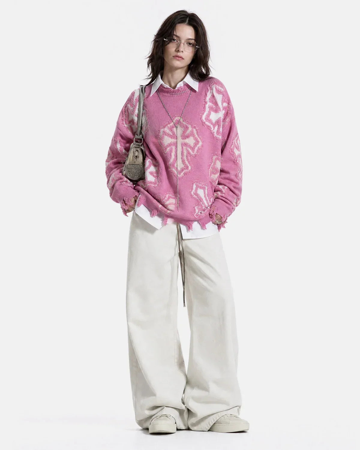 Distressed Cross Graphic Knit Sweater
