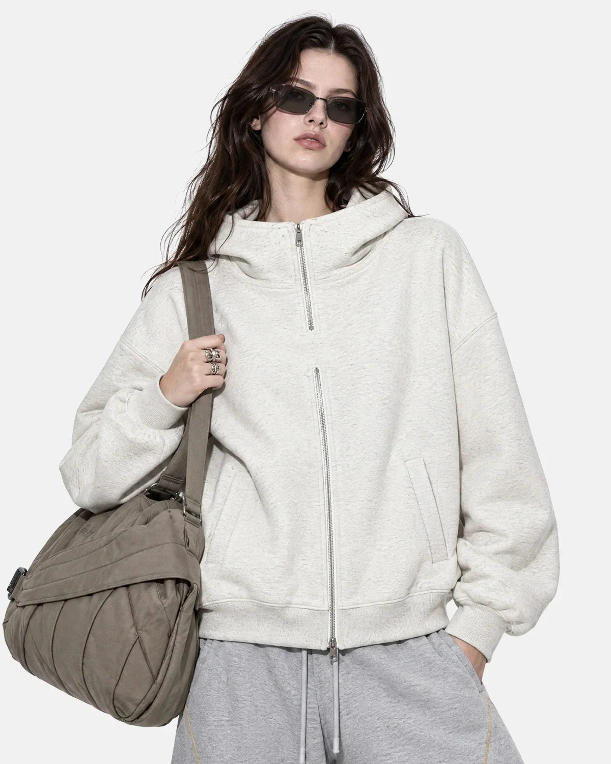 Sweats à capuche zippés en double avec col montant