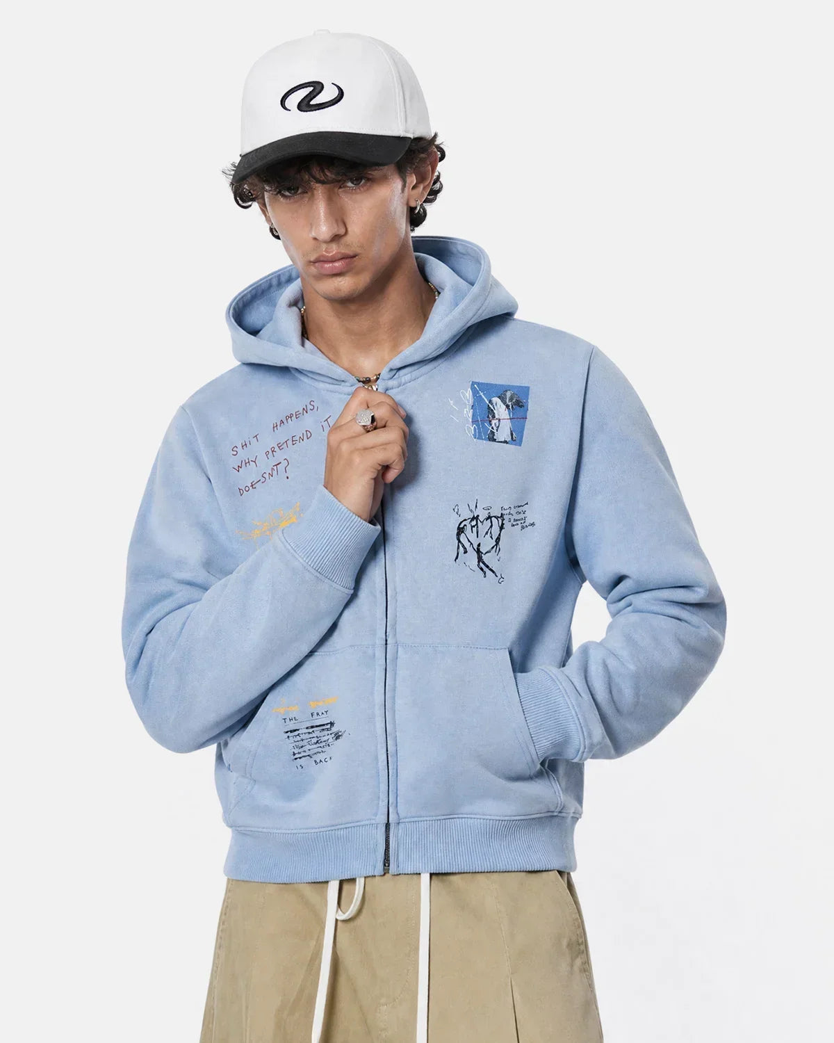 Graffiti Washed Zip Up Hoodie