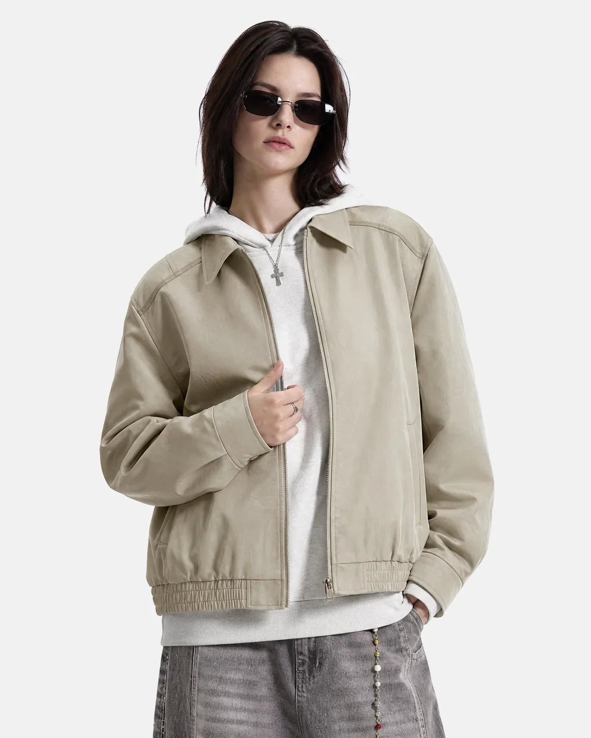 Minimalist PU Leather Zip Up Jacket