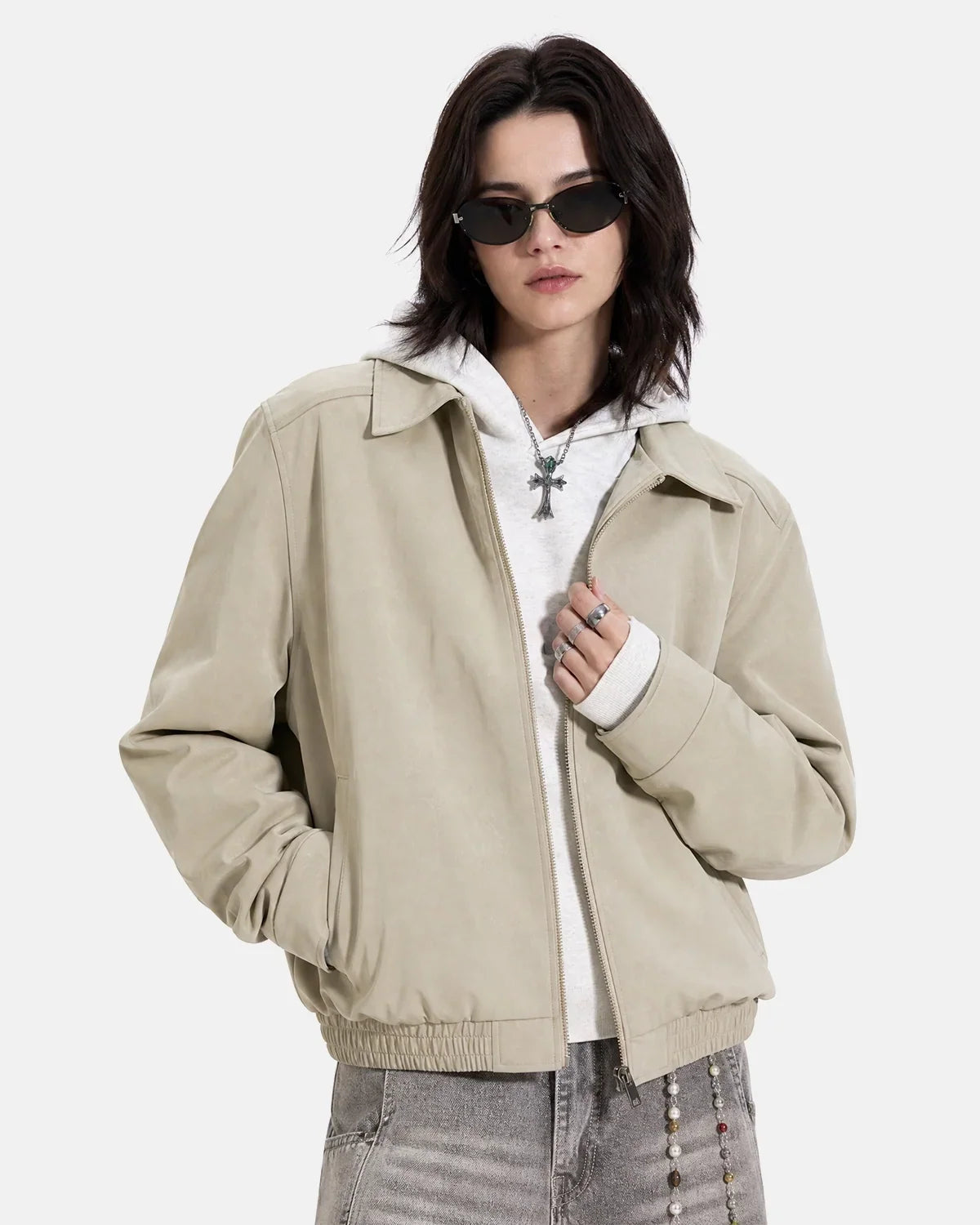 Minimalist PU Leather Zip Up Jacket
