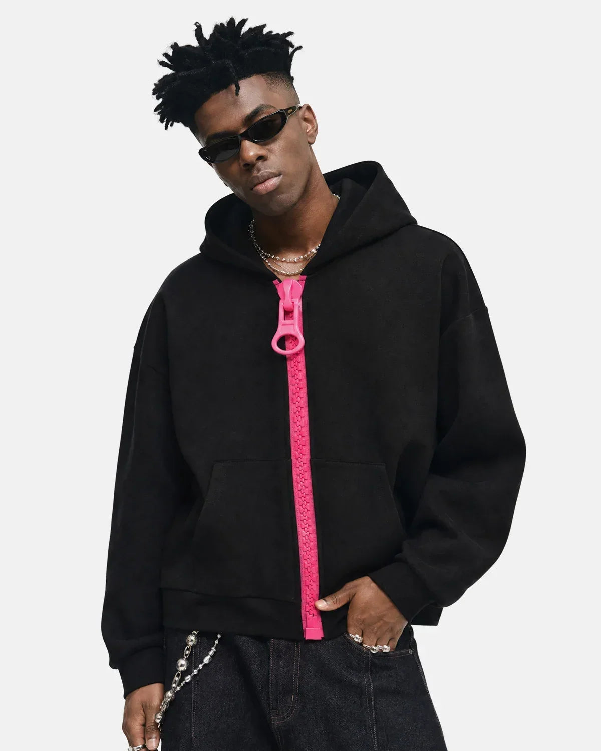 Contrast Chunky Zip Up Hoodie
