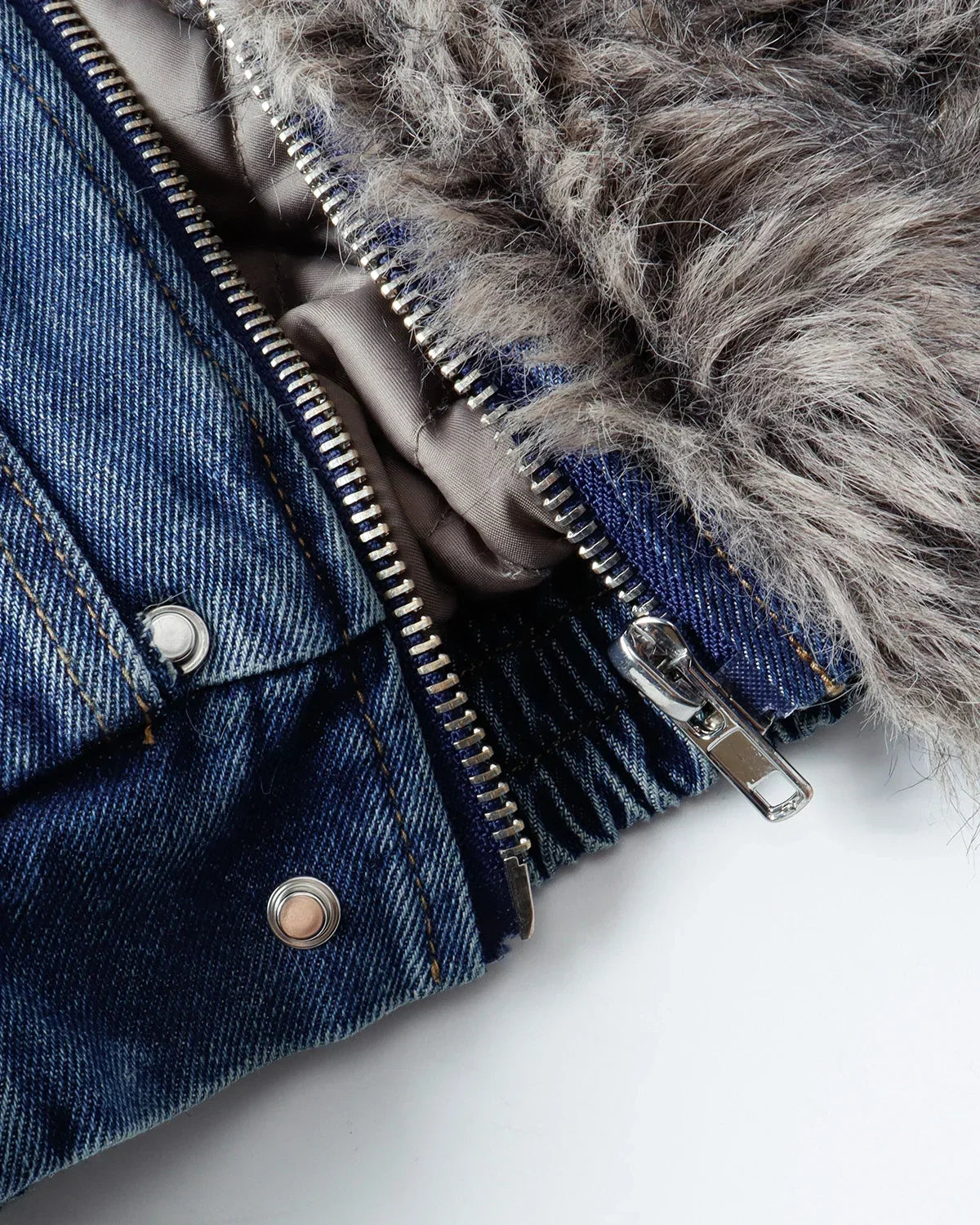 Faux Fur Padded Boxy Denim Jacket
