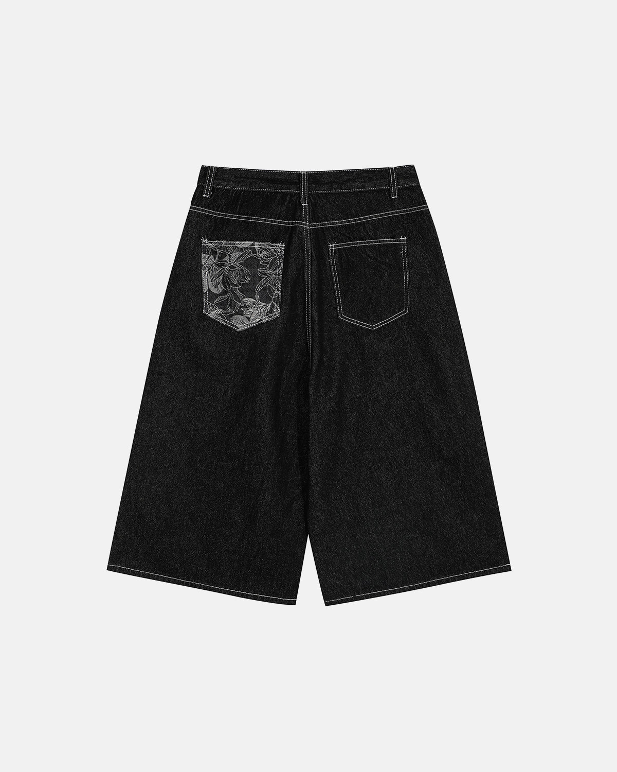 Baggy Denim Jorts with Embroidered Pocket