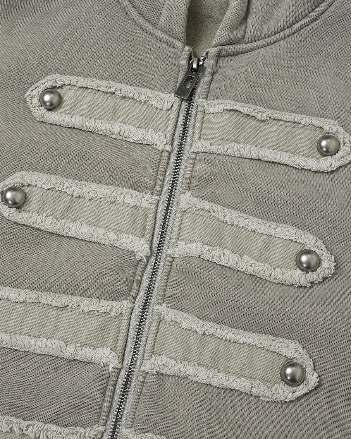 Washed Studded Boxy Zip Up Hoodie
