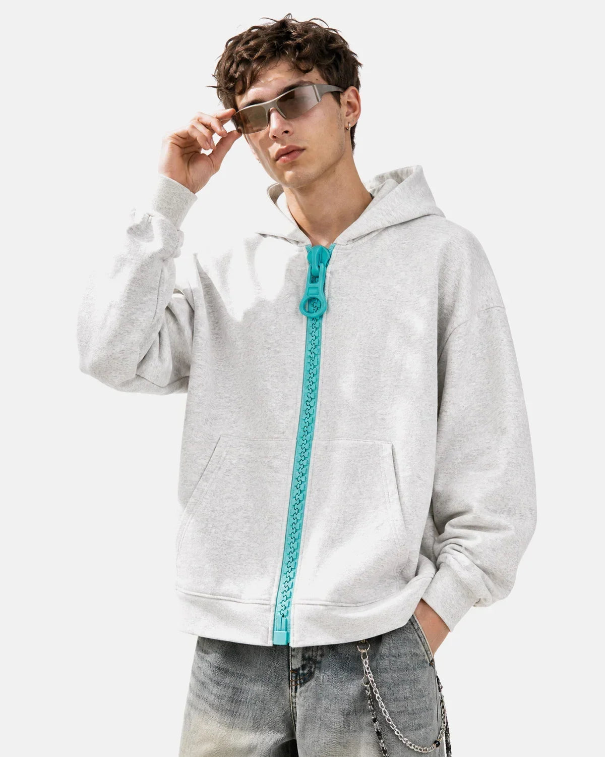 Contrast Chunky Zip Up Hoodie