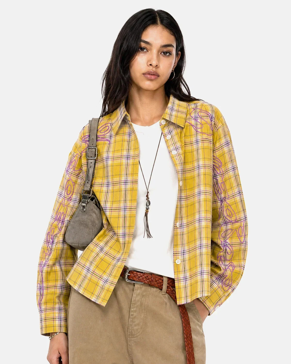 Abstract Line Plaid Shirt