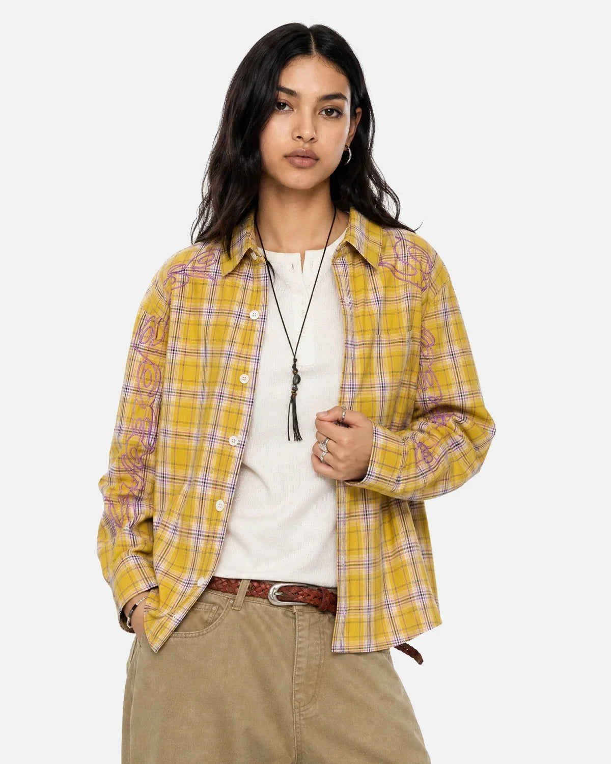 Abstract Line Plaid Shirt