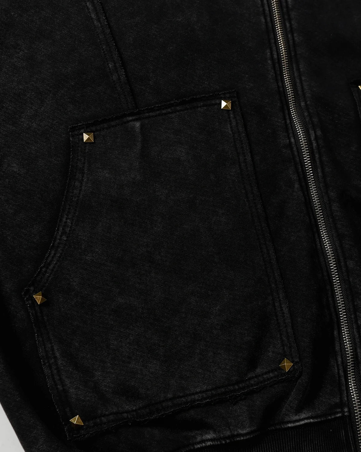 Dirty Washed Studded Boxy Zip Up Hoodie