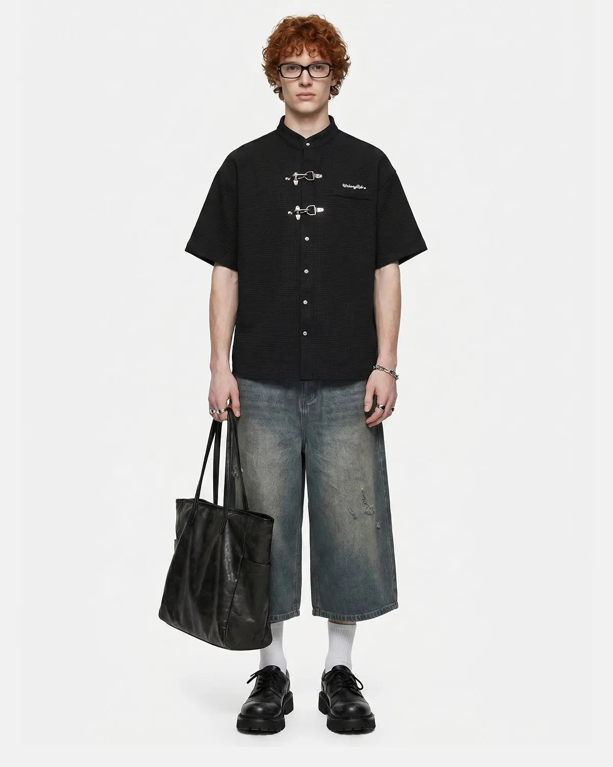 Waffle Shirt with Metal Clasp Detail