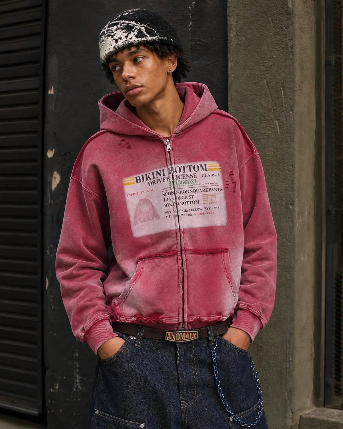 Graphic Ripped Washed Zip Up Hoodies